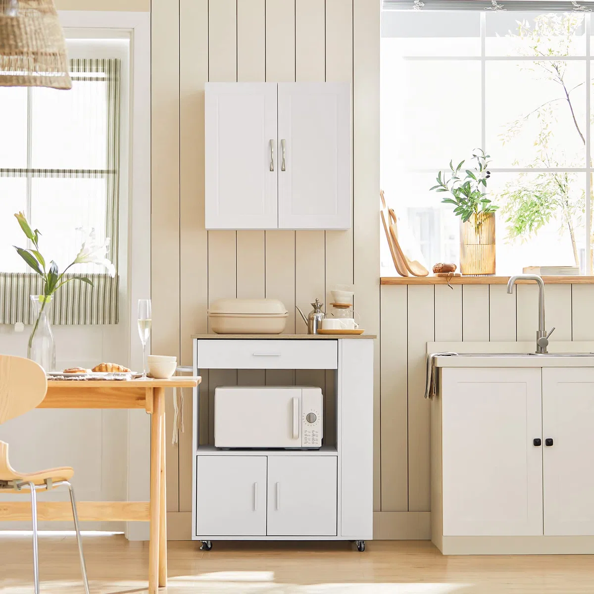 SoBuy Pensile Cucina Sospeso - Mobile Cucina con Ante Bianco Mobile Pensile da Muro Salvaspazio in Legno 60x30x60 cm con Ripiani Regolabili Dispensa Moderna FRG231-W