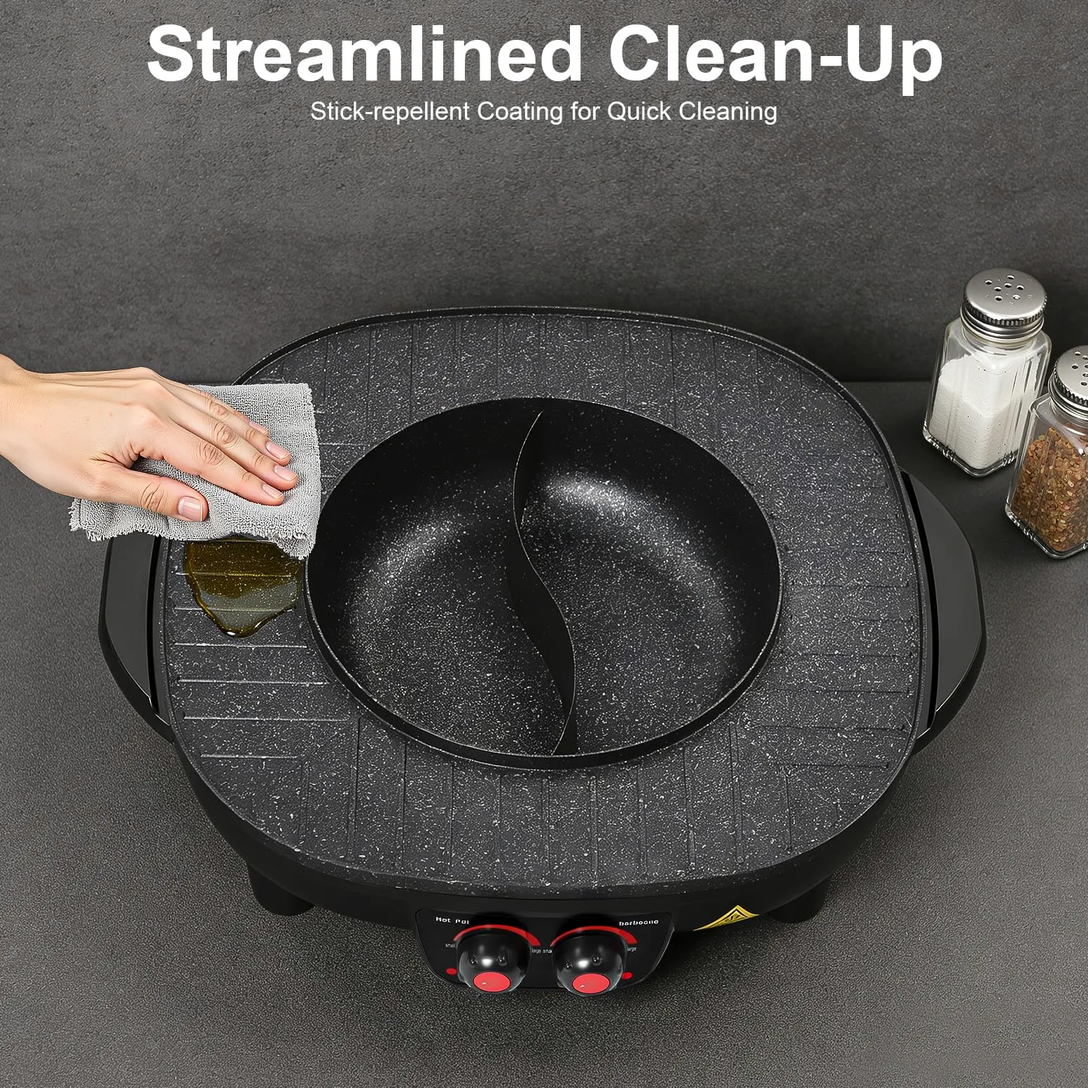 Electric Hot Pot e grill, 2000 W, padella elettrica multifunzione, capacità 3 l, con coperchio, manico del coperchio, per interni, coreano, barbecue, fonduta e raclette XXL, per 5-6 persone