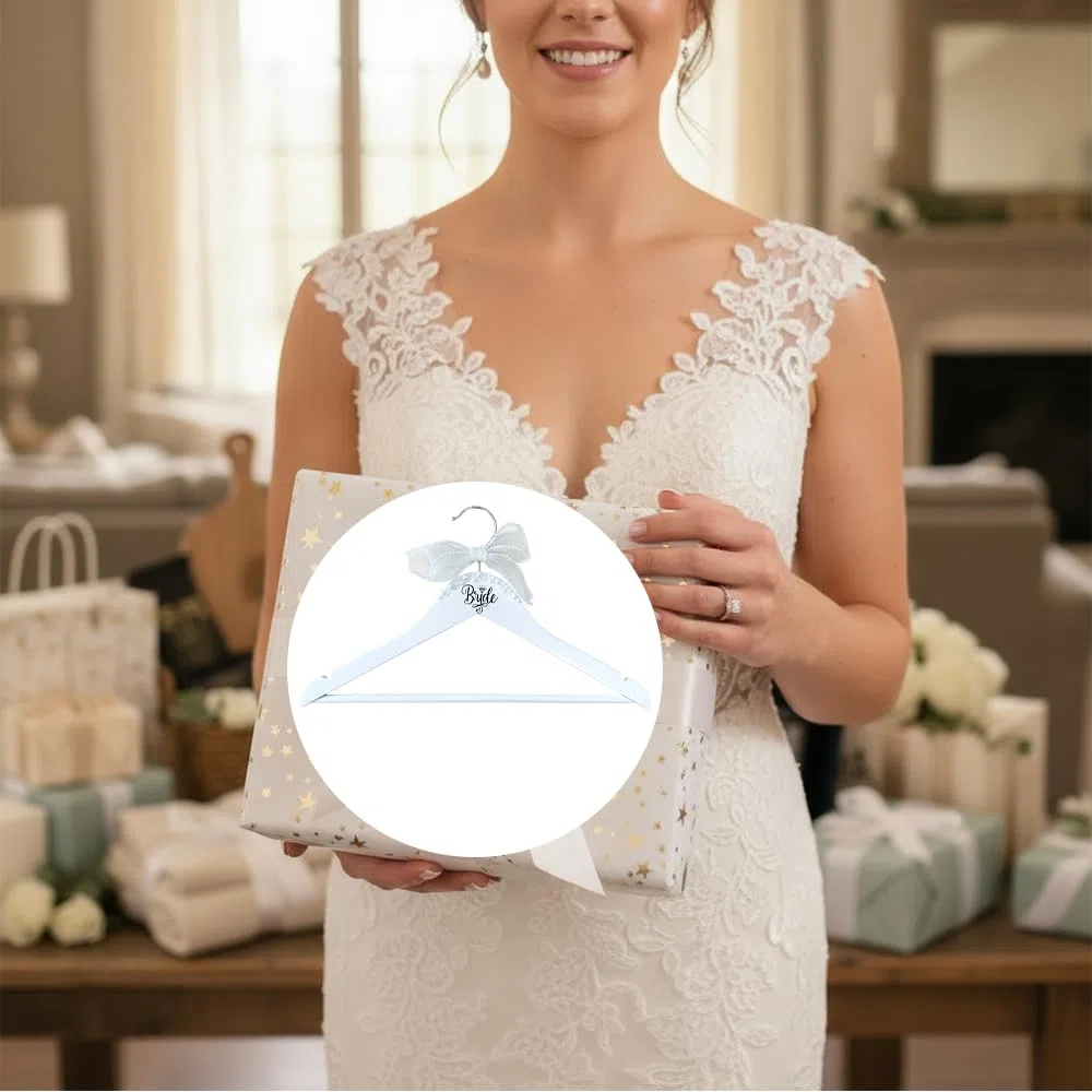 Grucce in Legno per Abiti da Sposa, Appendiabiti Anniversari Matrimonio Antiscivolo, Gruccia per Abiti con Fiocco, per Nozze Maglioni Cappotti Camicie Maglietta Giacca Vestito Giarrettiere
