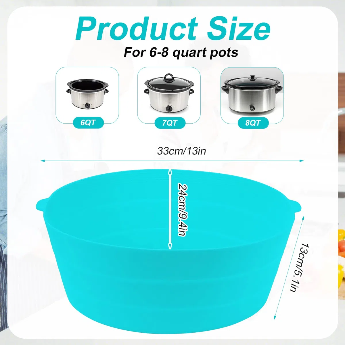 Pieghevole Fodera per Pentola a Cottura Lenta Compatibile con Crockpot 7-8 Qt, Riutilizzabile Silicone Slow Cooker Liner per Crockpot Pentole Ovali o Rotonde, Lavabile in Lavastoviglie (Blu)