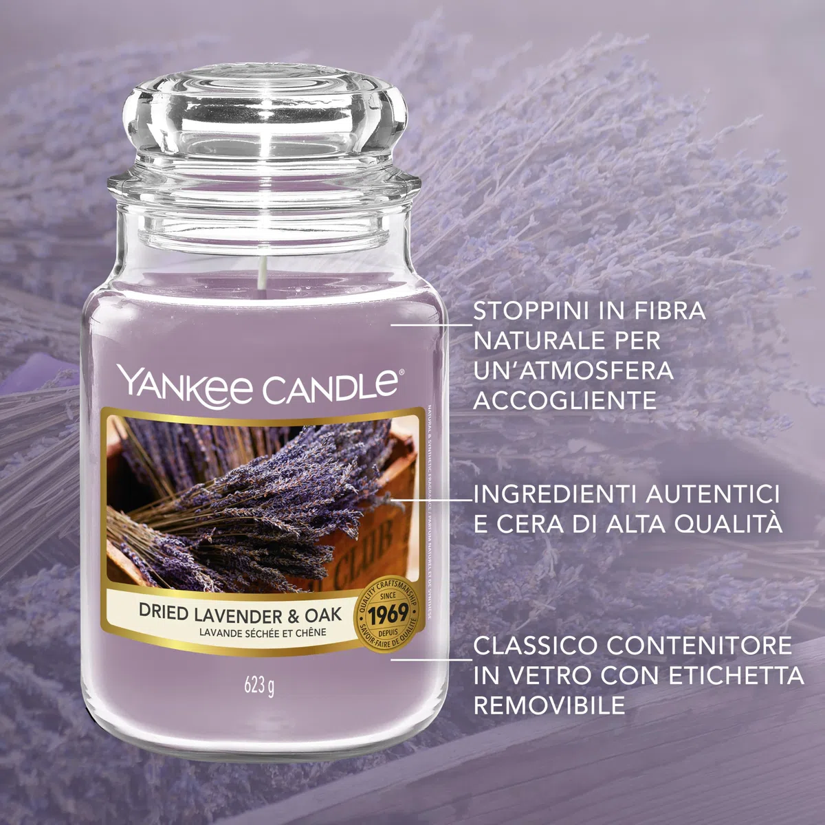Yankee Candle Scented Candle | Candela in giara grande della Lavanda Essiccata e Quercia | Candele a lunga combustione: fino a 150 ore | Regali perfetti per le donne
