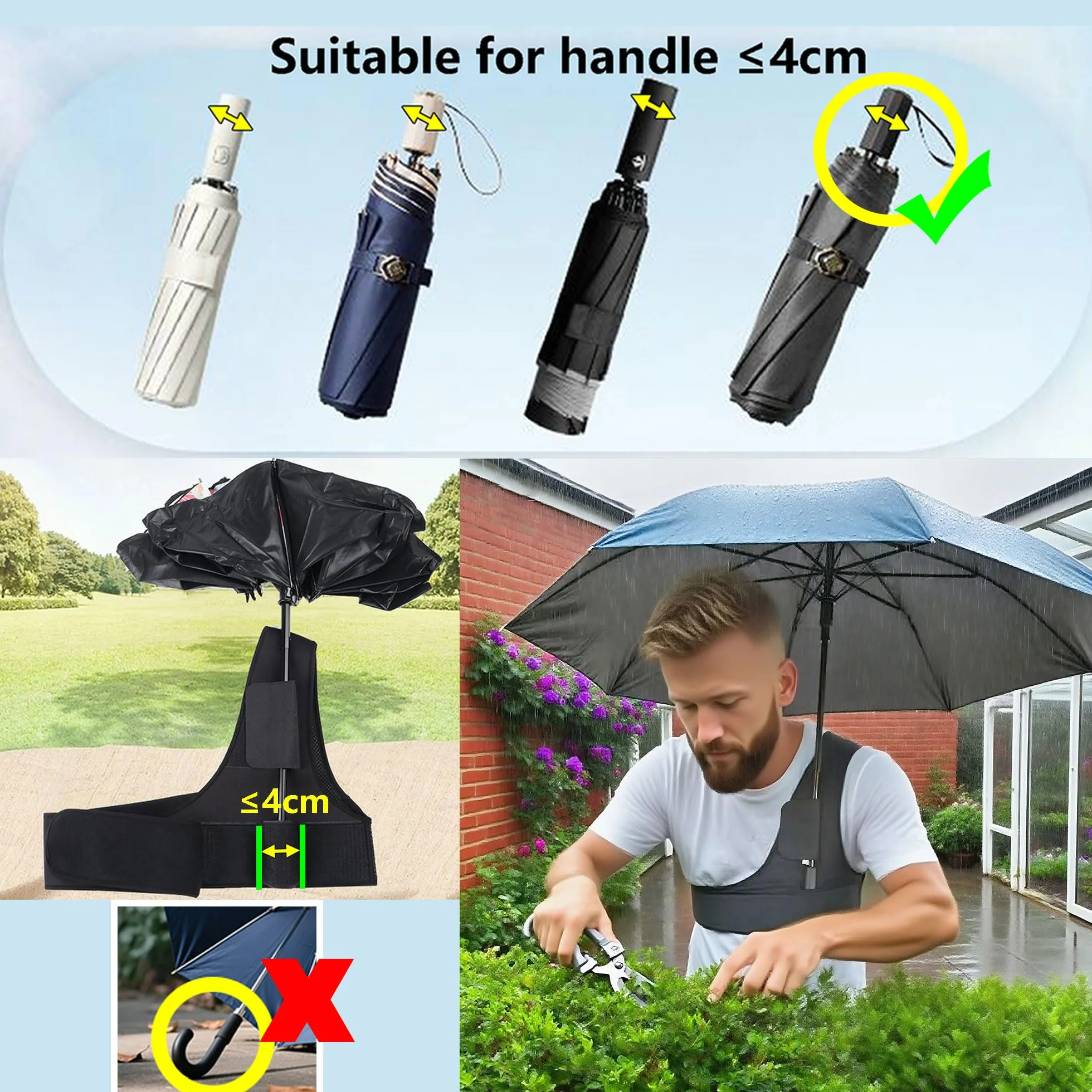 Portaombrelli portatile supporto per ombrelli a mani libere Portaombrelli indossabile Supporto portatile per ombrellone a mani libere Portaombrellone regolabile per attività all'aperto (A)