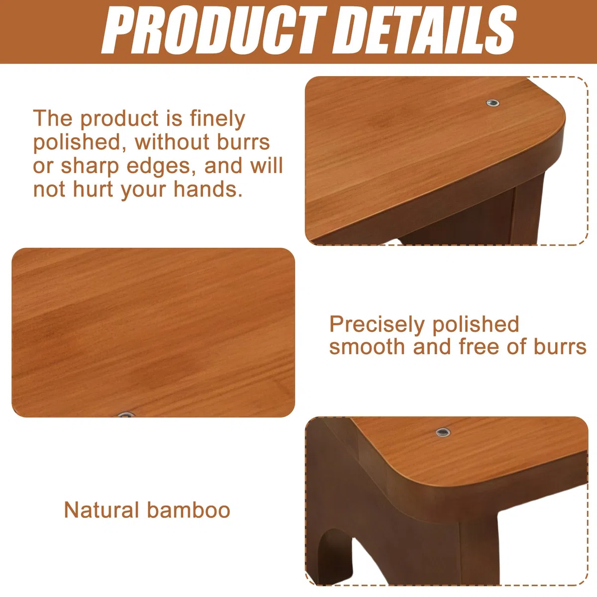 37 x 20 x 17 cm. Sgabello ergonomico per WC, in bambù stabile per adulti con design naturale, sgabello sano e portatile, supporto per la seduta antiscivolo in caso di stitichezza