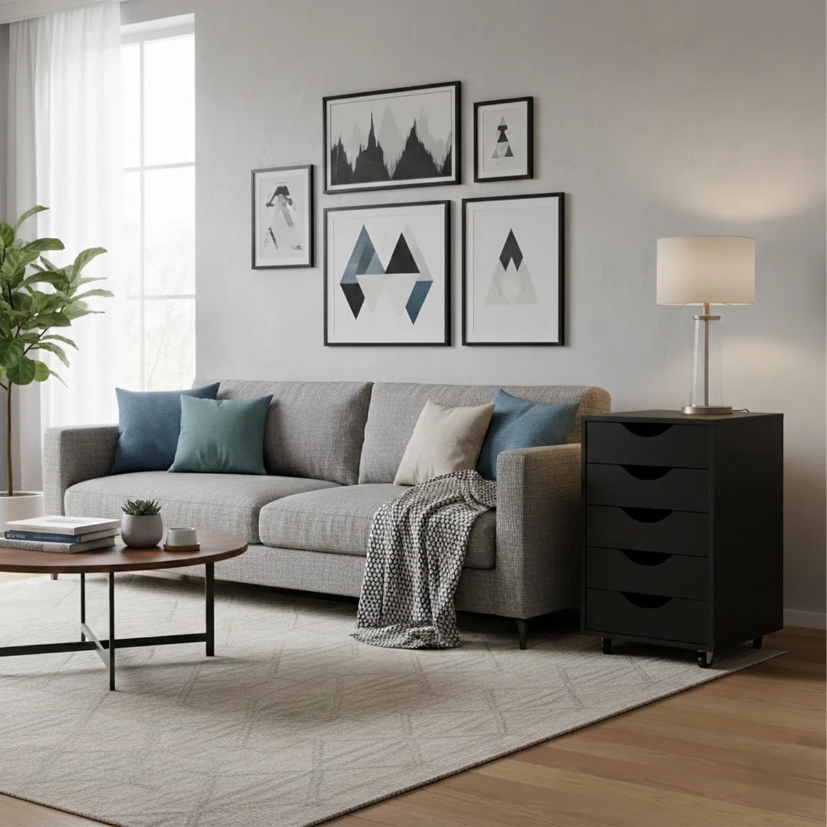 Relaxdays cassettiera su Ruote con 5 cassetti, 66,5x40x40 cm, Contenitore per scrivania, Nero