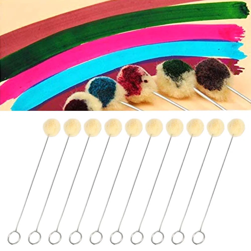 100Pcs Strumento per Tintura in Pelle, Pennello per Palline di Tintura Oleosa in Lana, Dauber con Manico in Metallo, Strumento Artigianale Fatto a Mano per Lavori in Pelle