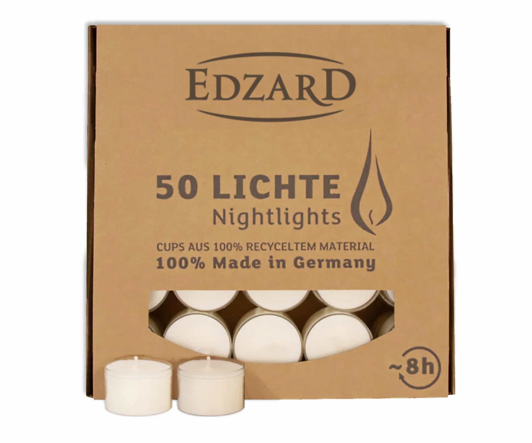 EDZARD 50 candele tealight, bianco, paraffina, bicchiere di plastica trasparente, inodore, durata di combustione circa 8 ore