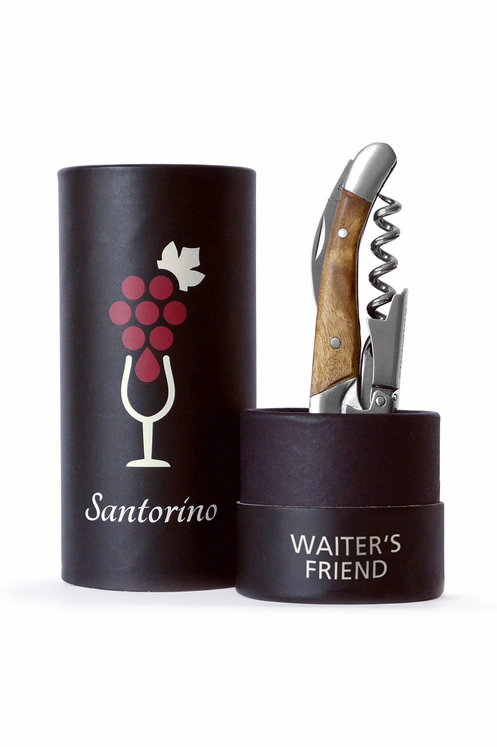 Santorino® Cavatappi | Coltello di Sommelier di Legno Esclusivo Campeche, Apribottiglie di vino in 2 passi, Cavitappi, Coltello da cameriere