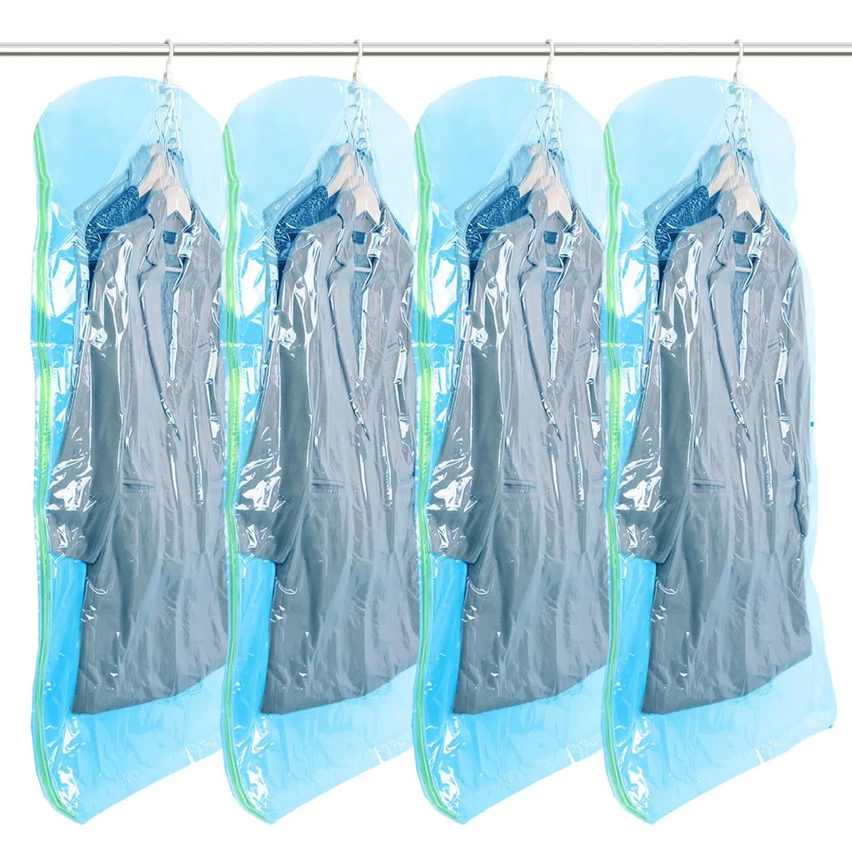 TAILI Sacchetti Sottovuoto da Appendere Buste Sottovuoto Vestiti Sacchetti con Gancio per Abiti, Conservazione di Giacche - sacchetti sottovuoto salvaspazio per la casa e i viaggi 4 Jumbo-Blu