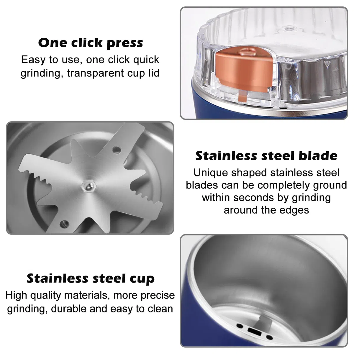 Macina Caffe' Elettrico, 300W Macinacaffè Elettrico, con 8 Lame in Acciaio Inox, Macina Caffè Multifunzione, Macina Spezie, Coffee Grinder, per Chicco di Caffè, Erbe, Noci, Cereali, Spezie, Blu