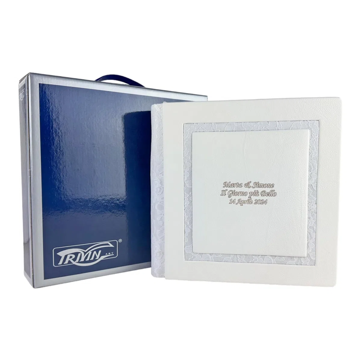 Album fotografico - Giove Double - produzione artigianale in similpelle, personalizzabile con incisione. classico con velina, Matrimonio, Compleanno, Regalo, Wedding, Anniversario (Bianco/Macramè)