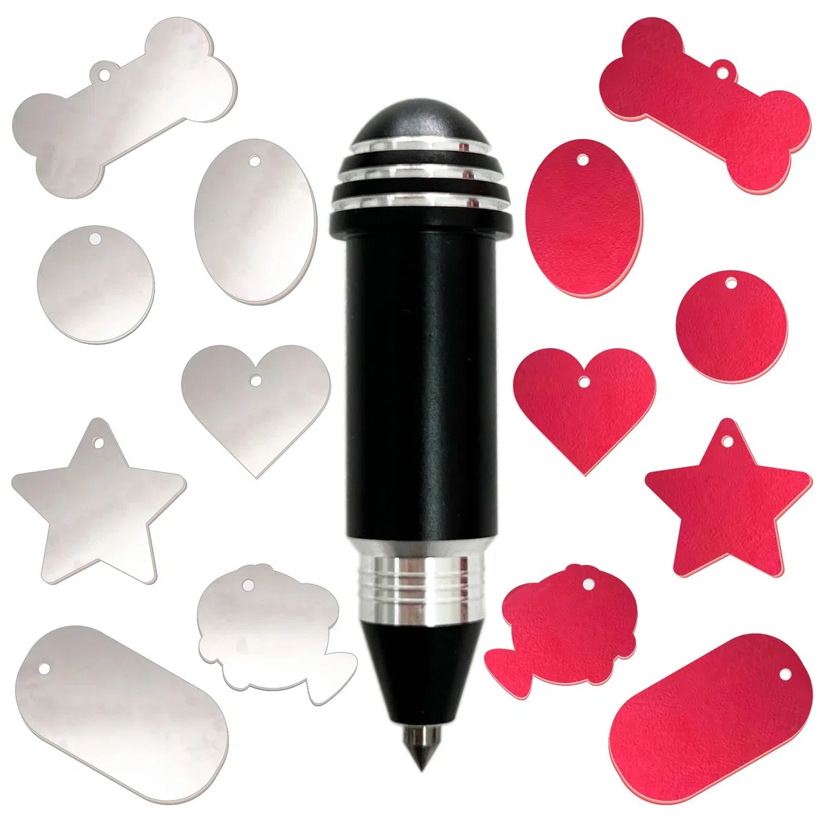 Punta per incisione per Cricut Joy, con 2 colori e 7 graziose etichette vuote, a forma di osso di cane, cuore, cerchio, stella, pesce, ovale, rettangolo (Nero)