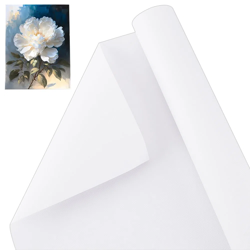 OLYCRAFT Rotolo di Tela Bianca da 37.3cm X 5 m Tela di Cotone con Doppio Primer Rotolo di Tela di Cotone Spesso 0.3mm per Pittura Carta da Gesso con Doppio Primer per Progetti Artistici con Pittura