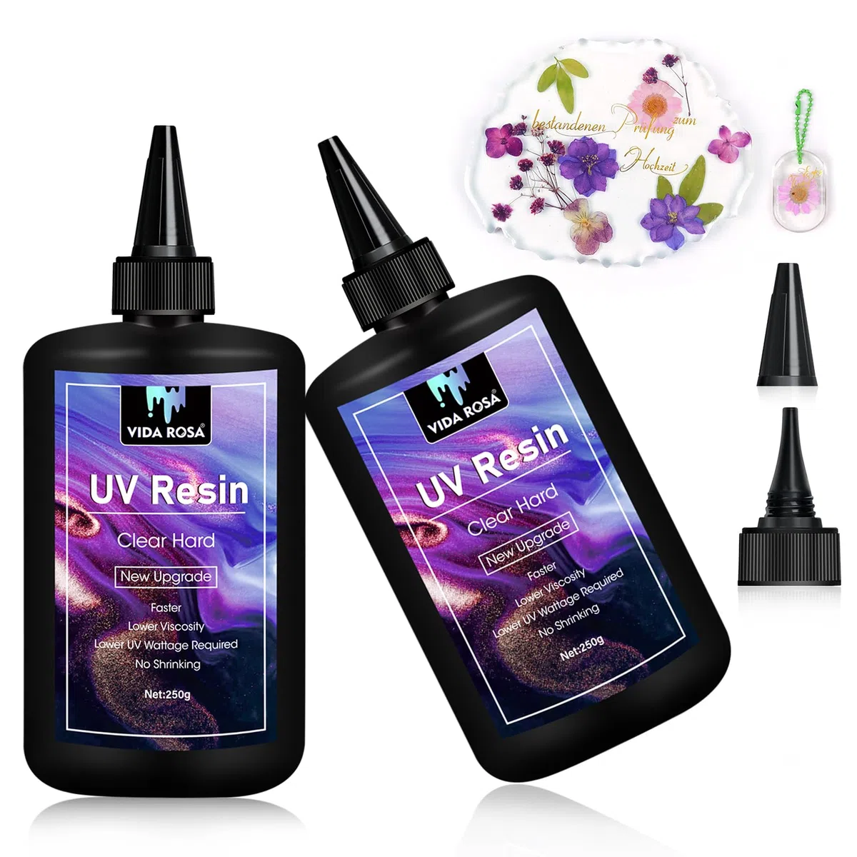 VIDA ROSA UV Resin 500g- 2 pezzi di resina epossidica ultravioletta rigida migliorata, trasparente come cristallo, a basso odore per la creazione di gioielli, pendenti artistici, colate e rivestimenti