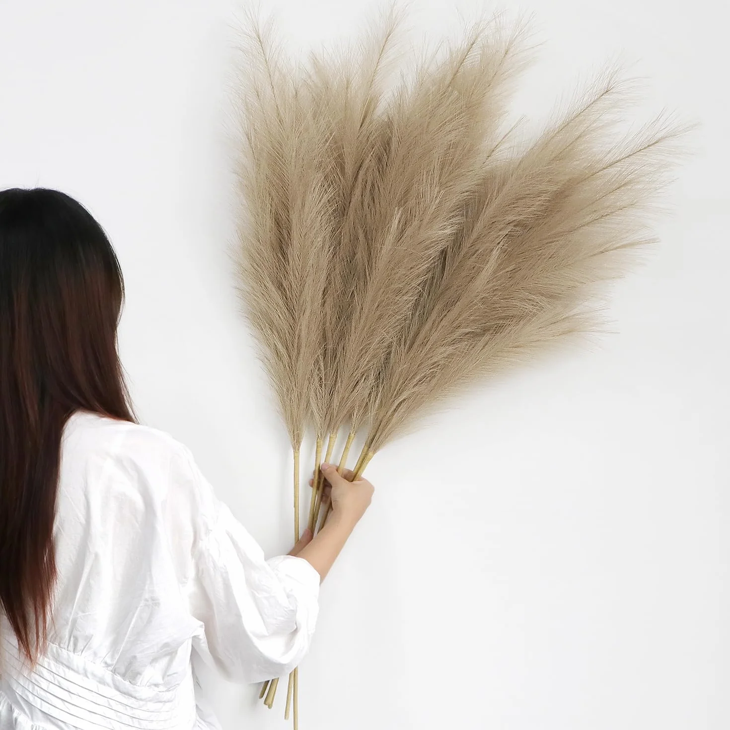 6 pezzi Pampas Decorative Alte 113cm Marrone Pampa Artificiali Fiori Secchi Erba di Pampa XXL Piume Decorative grigio per Soggiorno, Casa, Pavimento, Vaso, Decorazione Boemia