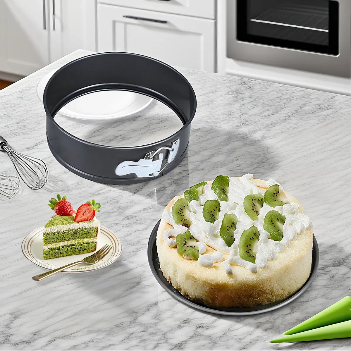 Tortiera 18 cm/20 cm/22 cm, Tortiera Apribile Forma Rotonda con Rivestimento Antiaderente, Acciaio al Carbonio, per Torte Quiche