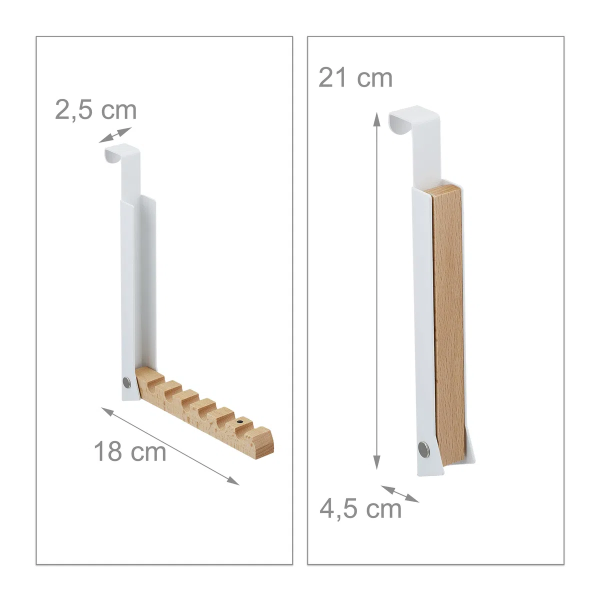 Relaxdays Ganci da Porta Appendiabiti, Set da 2 Appendini Pieghevoli per 6 Grucce Appendi Abiti, Ferro e Legno, Bianco