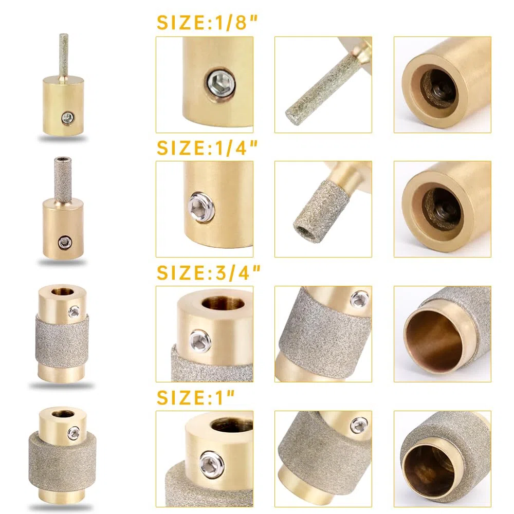 Combination Set 1 3/4 1/4 1/8 Inch Diamond Grinder Bit Head Tools Brass Core Stained Glass Grinder Bits & Diamond Grinder Bit Head Tools, Tools and Supplies for Stained Glass