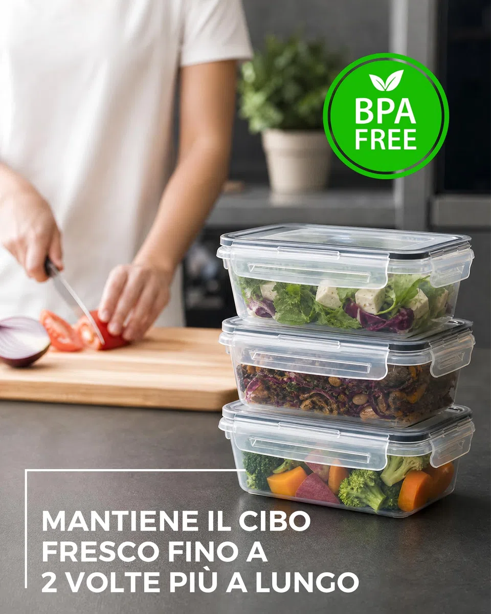 Contenitori Ermetici per Alimenti con Coperchio - Senza BPA, meal prep Contenitore per Microonde, Set Contenitori per Alimenti, Compatibile Congelatore e Lavastoviglie, 1L x 5 Pezzi + 0,52L x 5 Pezzi
