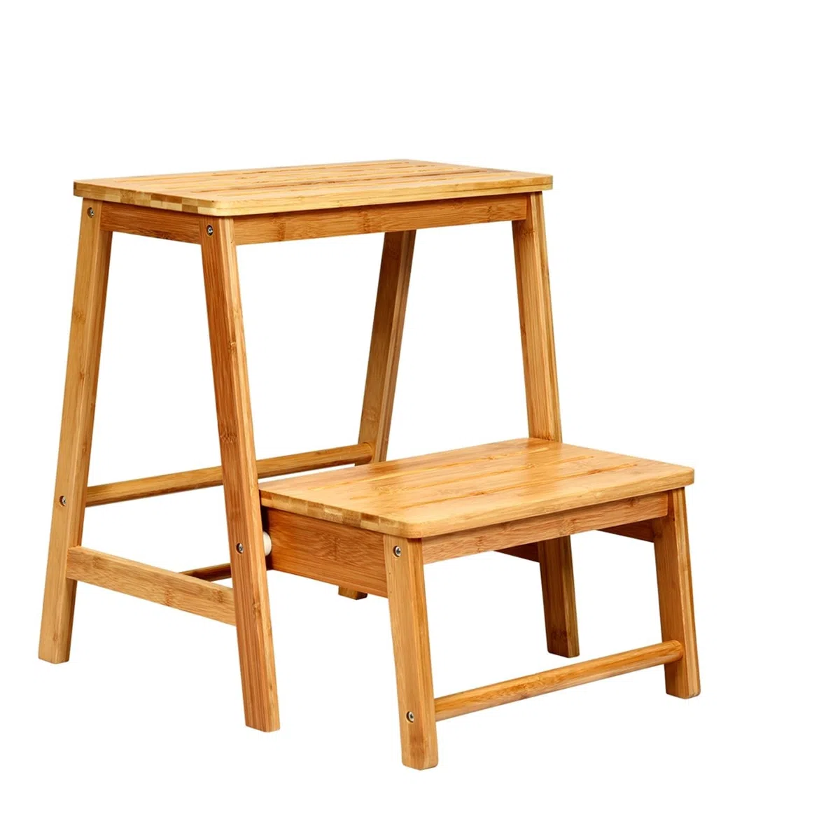 COSTWAY Sgabello Scala in Bambù Sedia Scaletta, Richiudibile Salvaspazio, Portata 100 kg, 45 x 51 x 48 cm (Naturale)