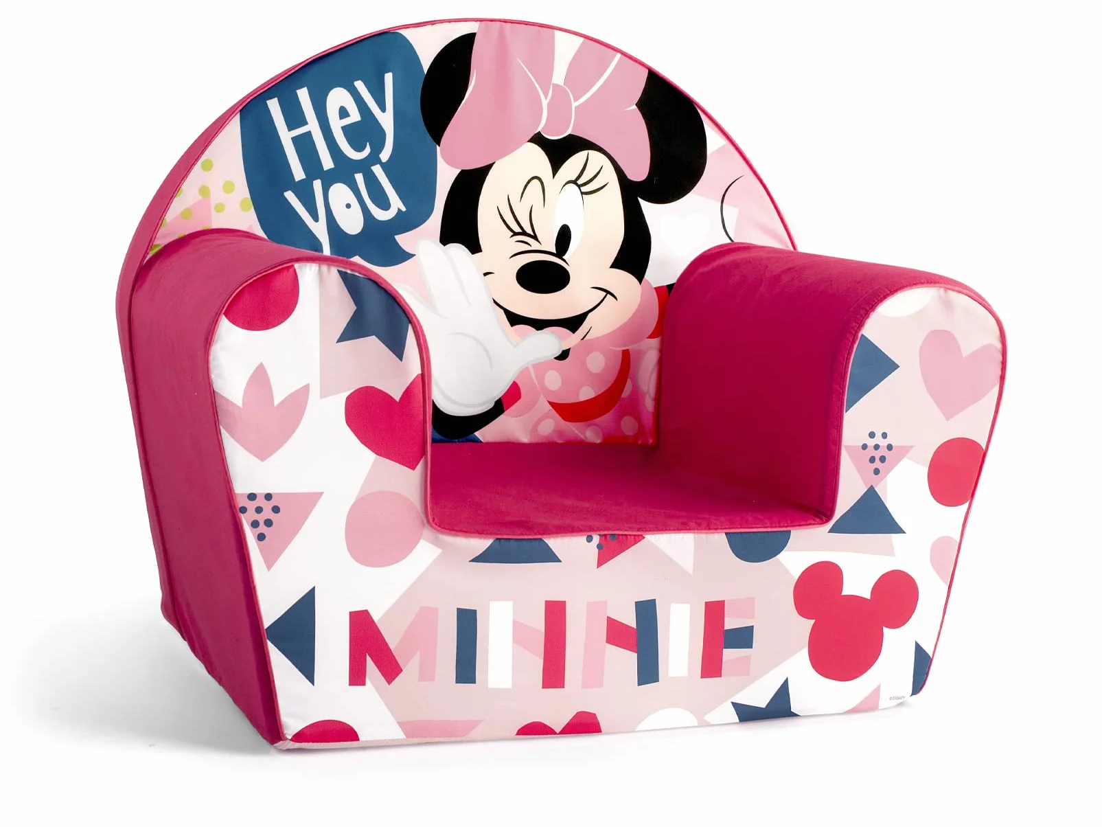 Lulabi Poltroncina Minnie Icon per Bambini – Rosa, Decorata, in Cotone e Spugna – Morbida e Confortevole, Dimensioni 51x33xH43 cm
