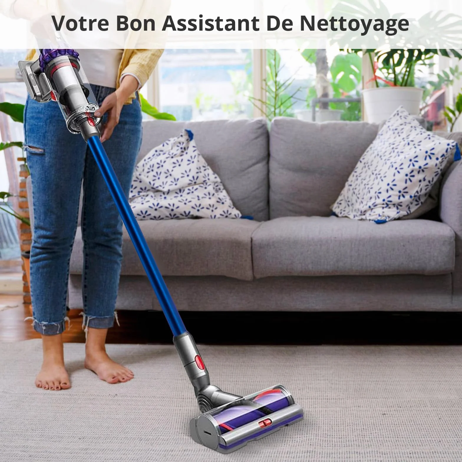 Tubo Telescopico per Dyson V7 V8 V10 V11 V15, Tubo di Prolunga Rigido Compatibile, Aspirazione a Collegamento Rapido con Due Spazzole 2 in 1, Blu