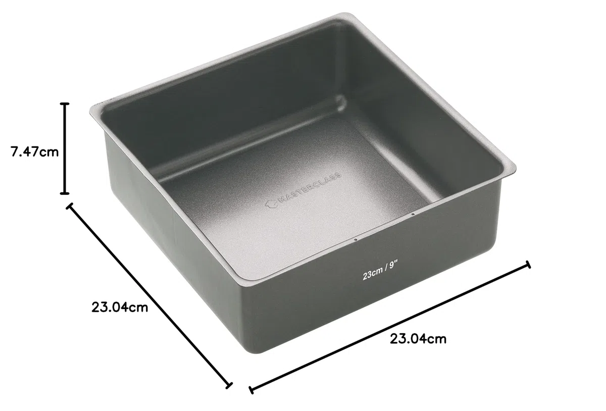 MasterClass Deep Cake Tin, 23cm Square Pan, With Loose Bottom, Non Stick, 1 mm Carbon Steel, PFOA free, 9 Inch, Grey