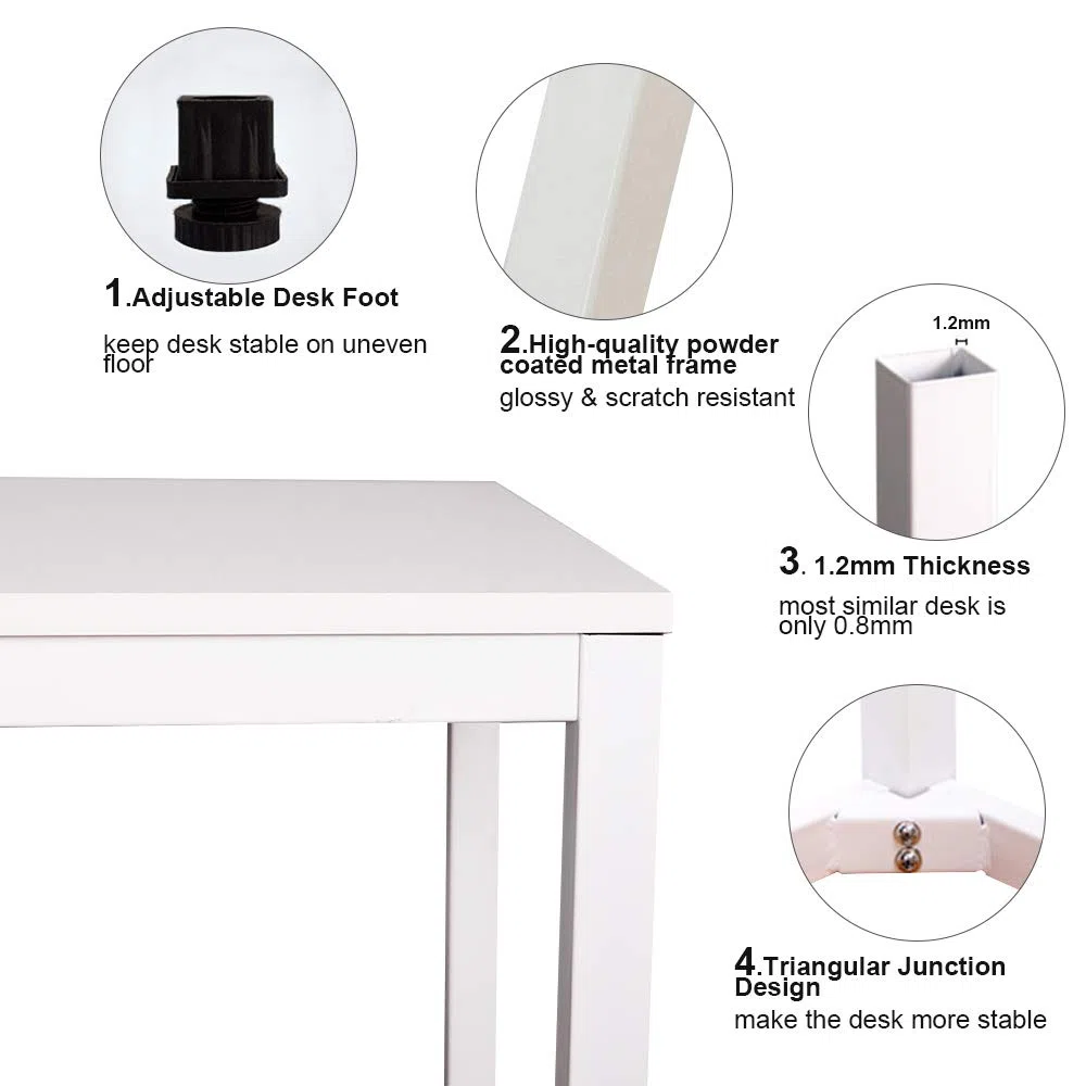 sogesfurniture Scrivanie 100x60cm Tavolo per Computer Ufficio Postazioni di Lavoro Scrivania PC Tavolo da Pranzo Moderno in Acciaio Legno, Bianco AC3W-100-SF
