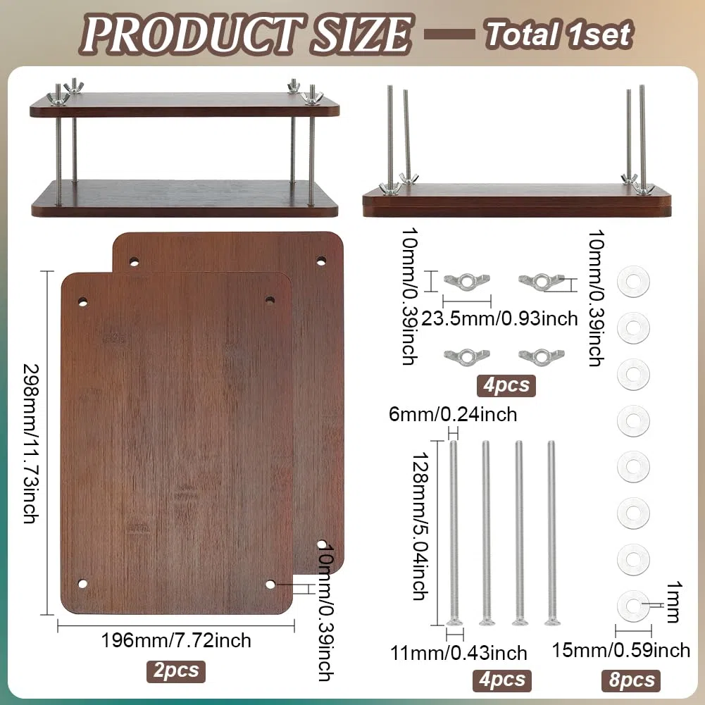 BENECREAT Kit di Rilegatura di Libri Da 30x20 cm, Pressa Portatile In Legno Marrone Cocco per Libri, Rilegatura Rettangolare per Forniture di Libri per Rilegatura Fai-Da-Te