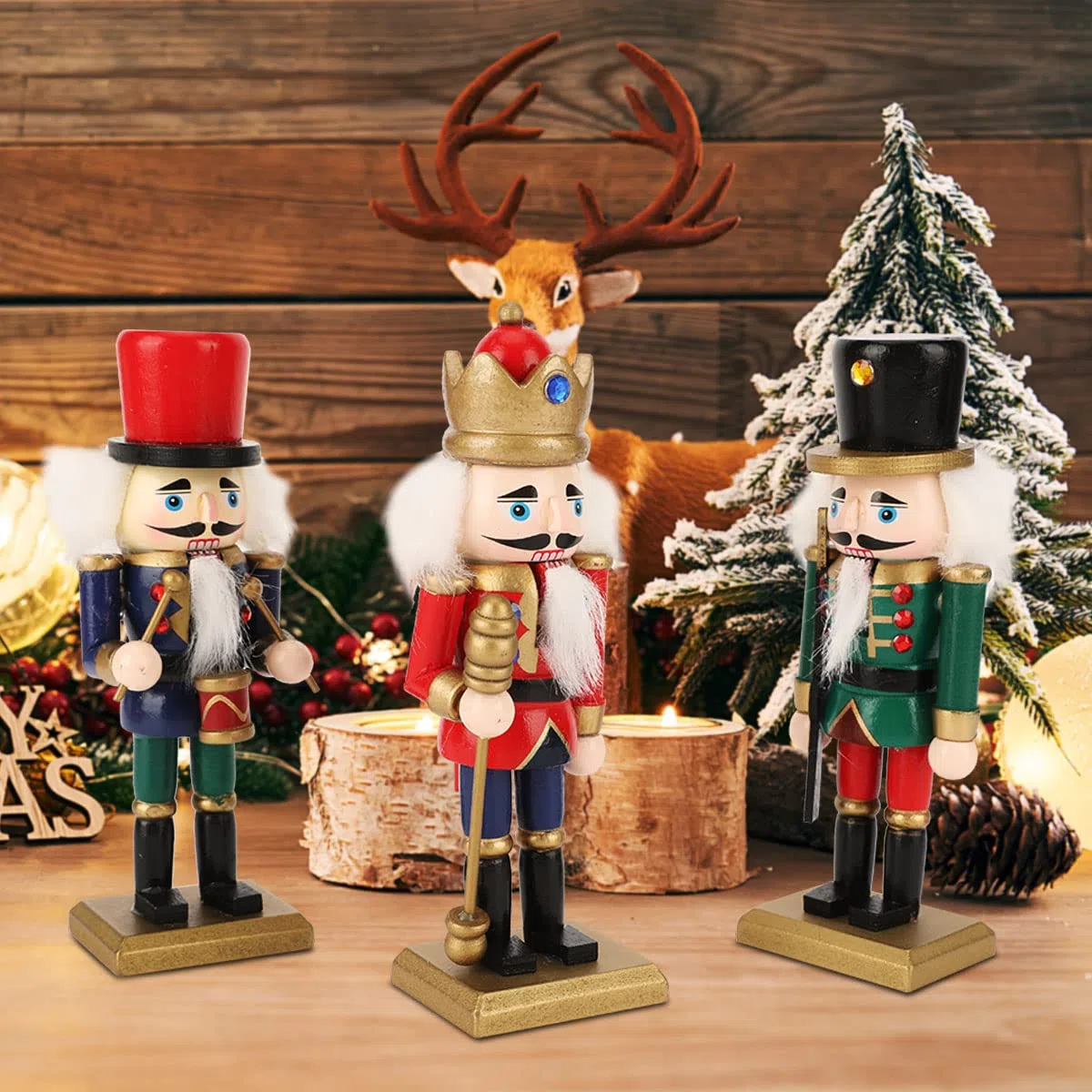 Schiaccianoci di Natale, 3 Pezzi Schiaccianoci in Legno Classico Decorazioni natalizie per l’albero di Natale, Tavoli, Mensole e Festivi Decorazione, 5.9"