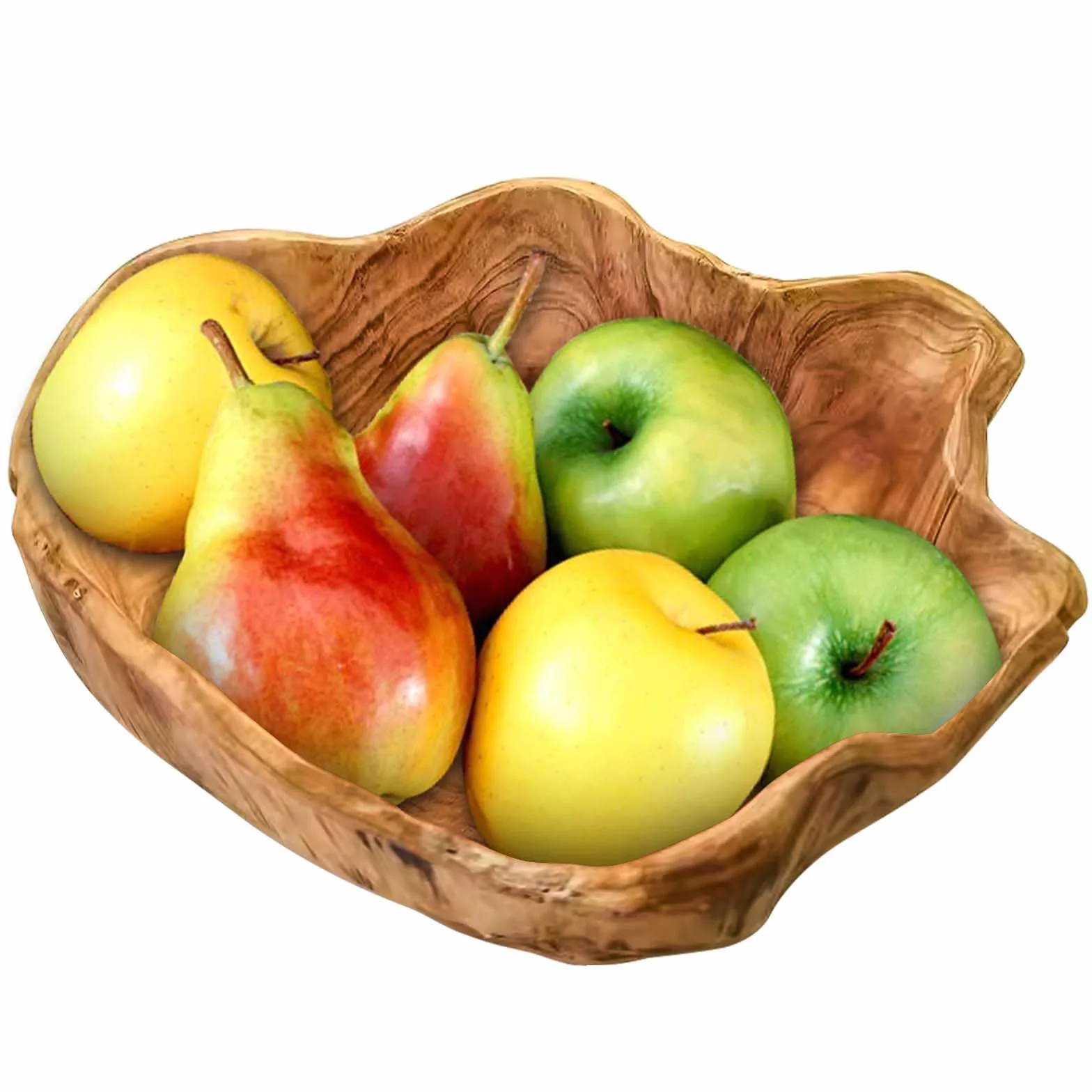 Leikurvo Ciotola per frutta in legno naturale, decorativa, fatta a mano, in legno, per insalate, snack, frutta, chiavi (20-24 cm)