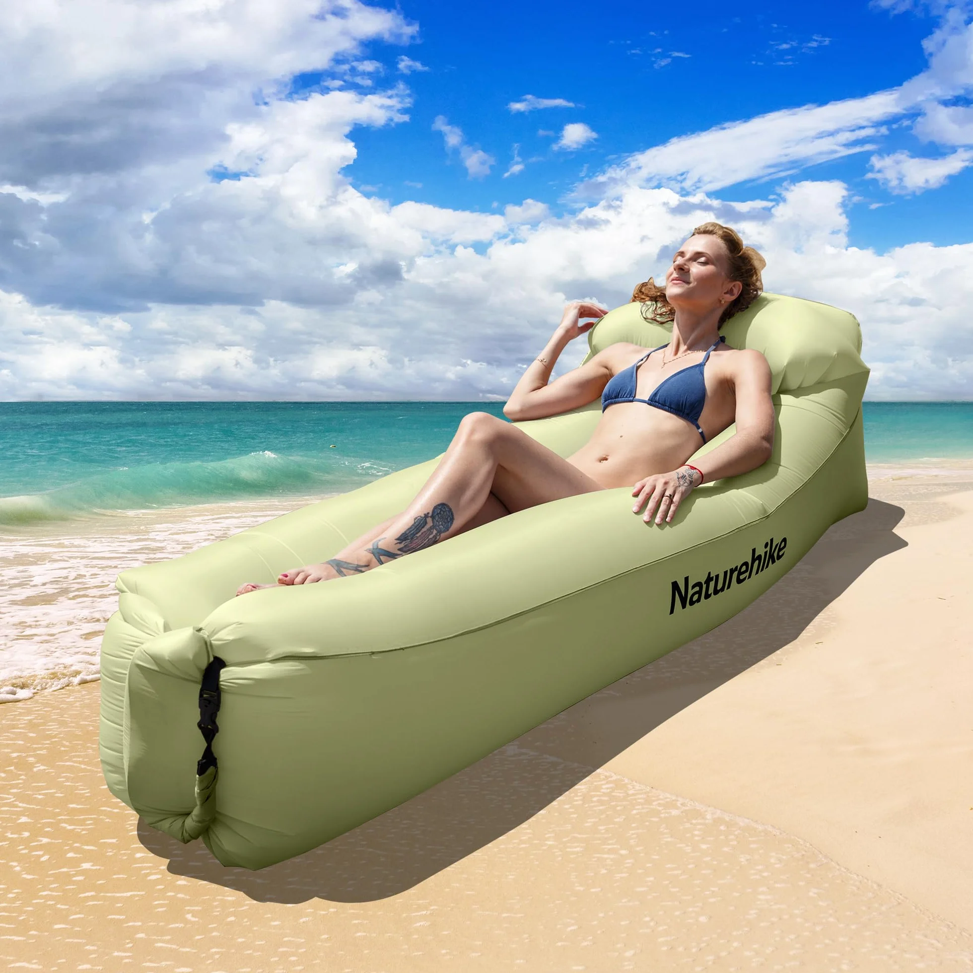 Naturehike Air Lounger - Divano ad aria impermeabile con pacchetto portatile, per viaggi, campeggio, piscina e feste in spiaggia (verde avocado)