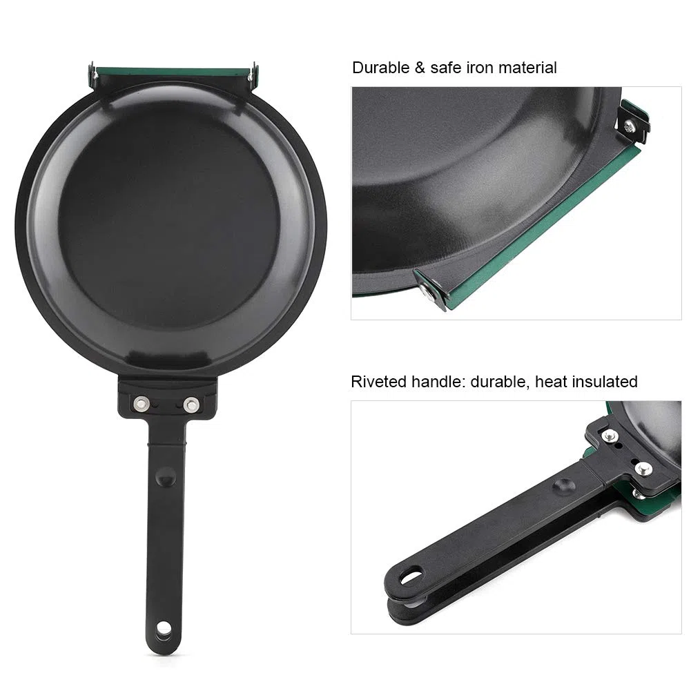 Padella a Doppio Lato, Antiaderente, Pieghevole, per Frittata, Frittelle, Gas, Verde, 19,3 cm, 2 Litri