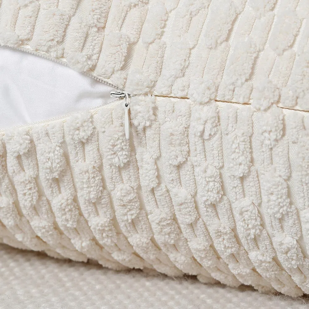 Madizz 2 Pezzi Fodere in Velluto a Coste a Righe Boho Fodere per Cuscino Decorativa Morbida per Divano Camera da Letto Guscio del Cuscino Bianco crema Quadrata 40 x 40 cm