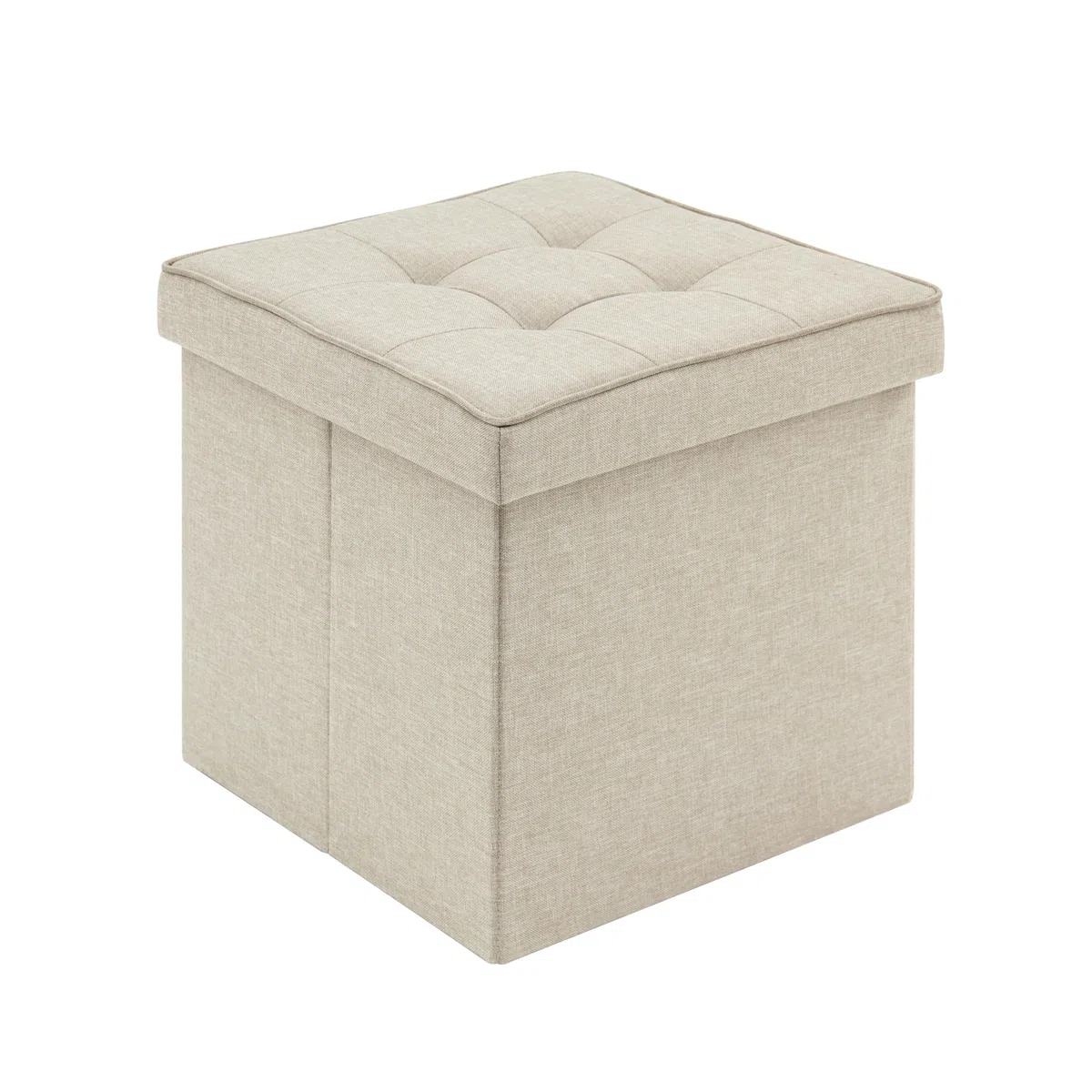WOLTU Sgabello Pieghevole Sedia a Cubo Pouf Cassapanca Poggiapiedi Panche Contenitore con Coperchio Rimovibile MDF Oxford Lino Beige