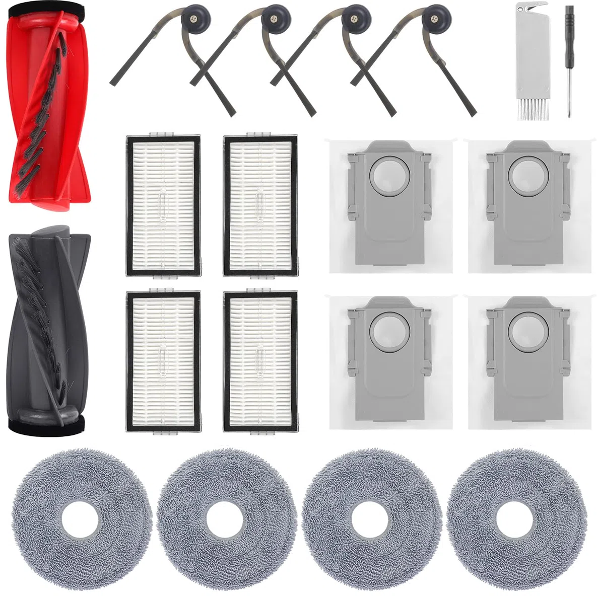 Accessori di Ricambio per Roborock Saros 10R, Saros 20, Qrevo Edge 2, Qrevo Curv 2 Pro Robot Aspirapolvere, 1 Spazzola Principale 4 Spazzole Laterali 4 Filtri HEPA 4 Panni Mop 4 Sacchetti