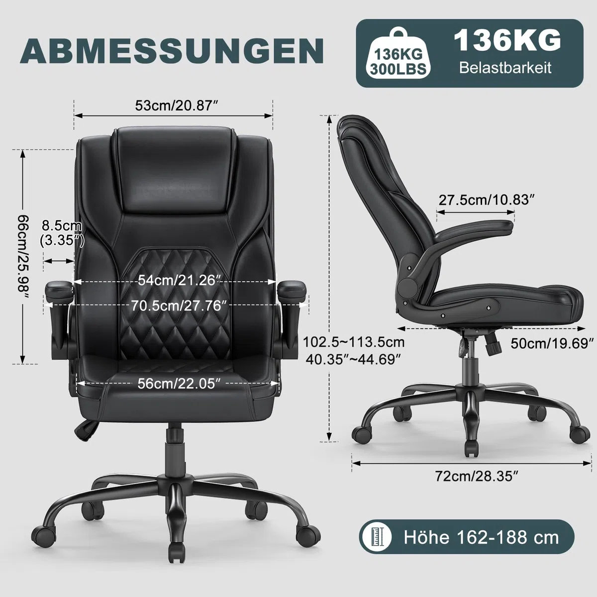 AnyGod Sedia Ergonomica da Ufficio, Poltrona Direttore Regolabile in Altezza in Pelle Sintetica, Sedia da Scrivania con Braccioli Ribaltabili,Portata 136 kg, per Lavoro da Casa e Gaming, Nera