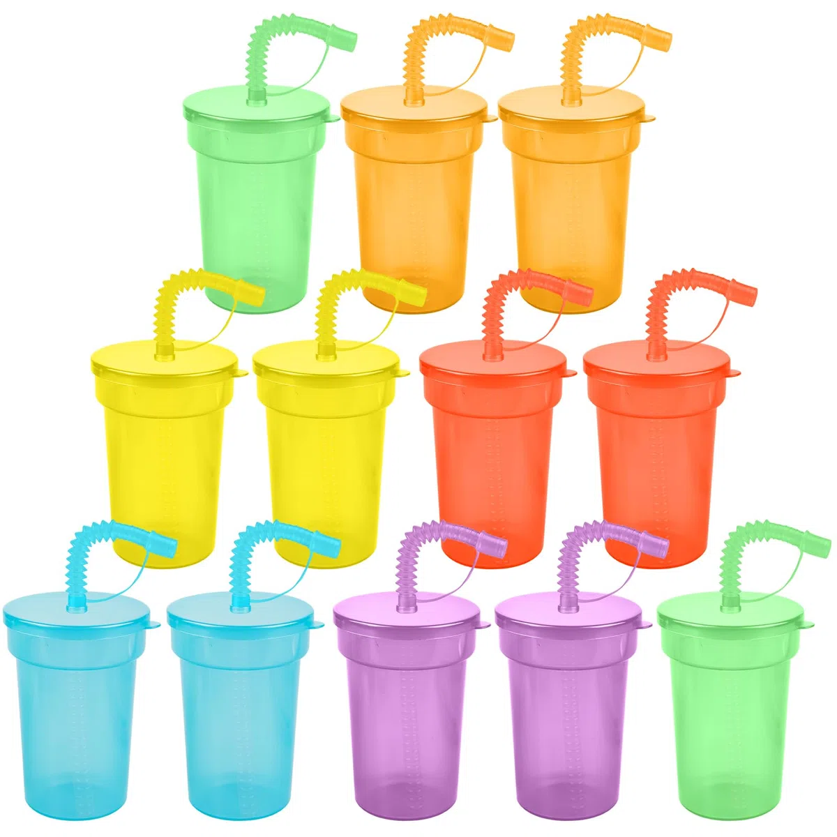 GOMETY Set di 12 bicchieri da 380 ml, riutilizzabili in plastica con coperchio e cannucce, per bere a freddo, frullati, caffè freddo