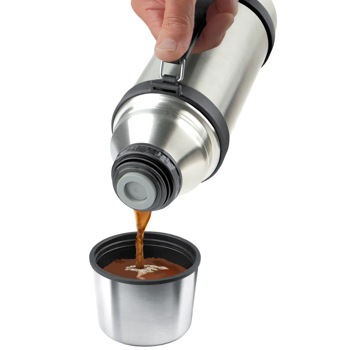Isosteel VA-9553Q Thermos in Acciaio Inox 1,0 L con Sistema Quickstop, Manico e Bicchiere