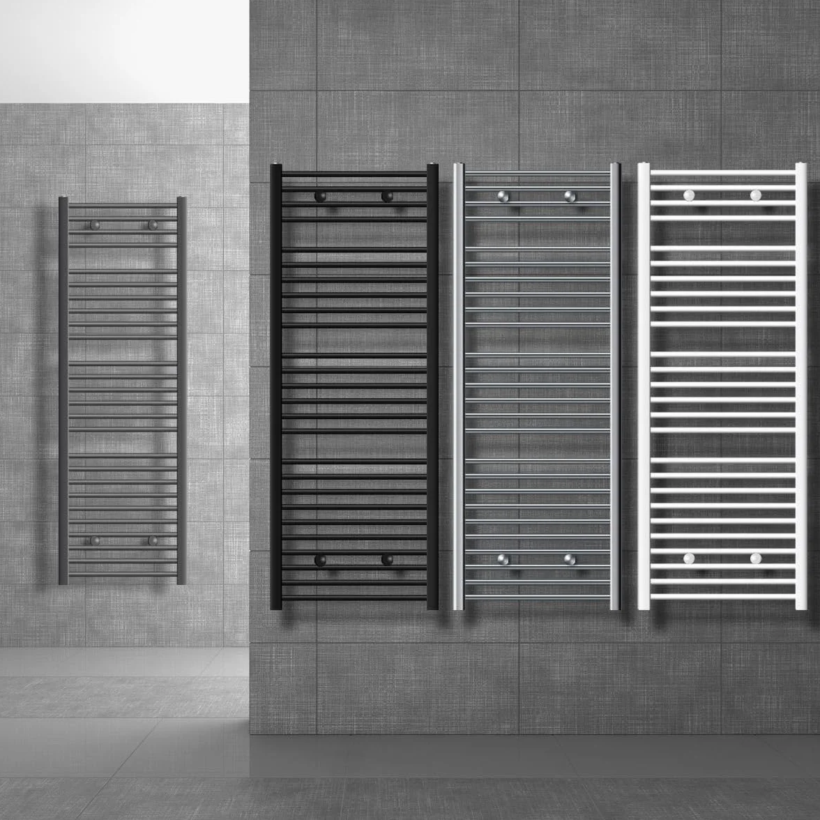 LuxeBath Radiatore Sahara 300 x 1400 mm Nero Dritto con Connessione Laterale, Calorifero in Acciaio, Termosifone da Parete, Scaldasalviette Riscaldamento per Bagno, Asciugamani Design Moderno