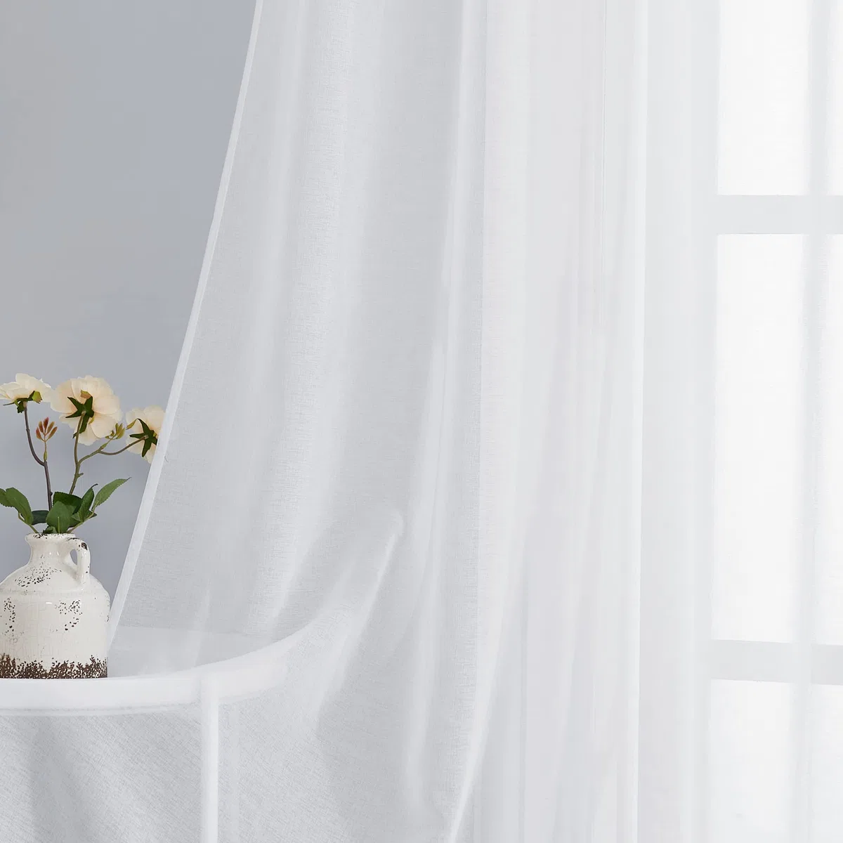 PONY DANCE Tende Camera da Letto Bianche Trasparenti con Fettuccia Decorativi per Casa Curtains Filtraggio Luce Morbida Tende per Salotto Eleganti 2 Pezzi L 140 x A 230 cm