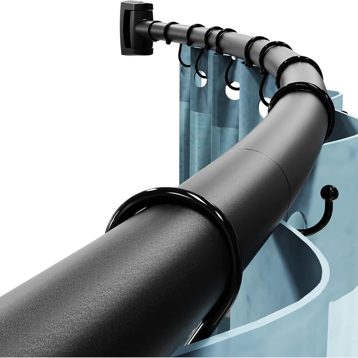Abiglifty Asta curva per tenda da doccia, 109-198 cm, regolabile, asta per tenda da doccia, nera, asta estensibile resistente alla ruggine, per bagno, soggiorno, balcone, necessità di forare