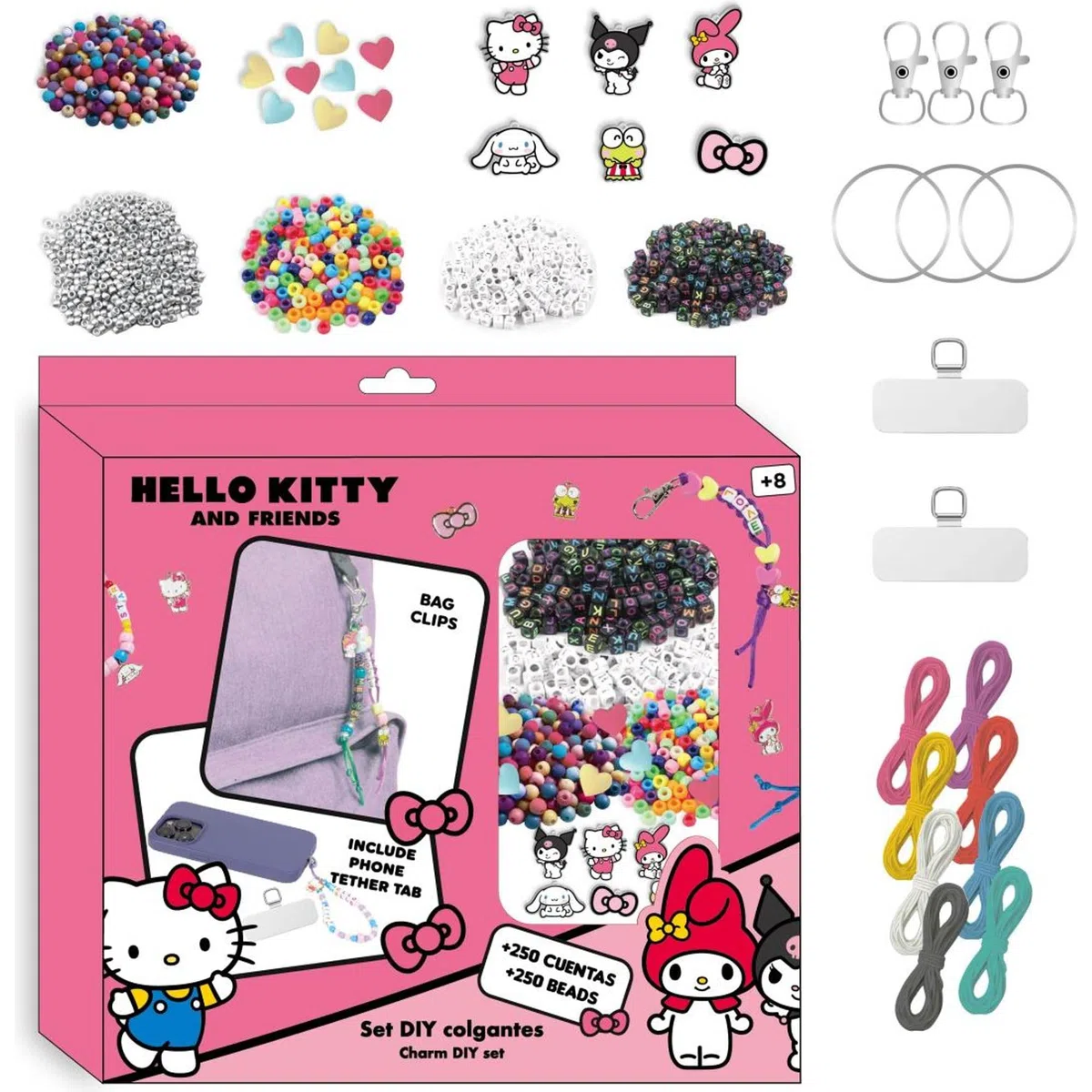 Set di bellezza fai da te Bag Clip Hello Kitty | Kit creativo con oltre 250 perline, ciondoli e accessori | Crea ciondoli con personaggi Sanrio
