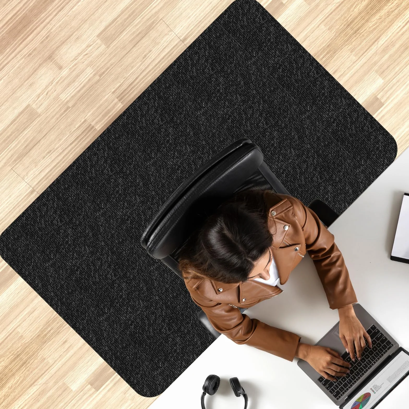 90 x 140cm Tappeto Sedia Ufficio Protettore del Pavimento,Nero,Tappeto Salvapavimento Antiscivolo,Tappeto per Sedia con Ruote,Tappetino Pavimenti per Parquet e Pavimenti Duri/Piastrelle.