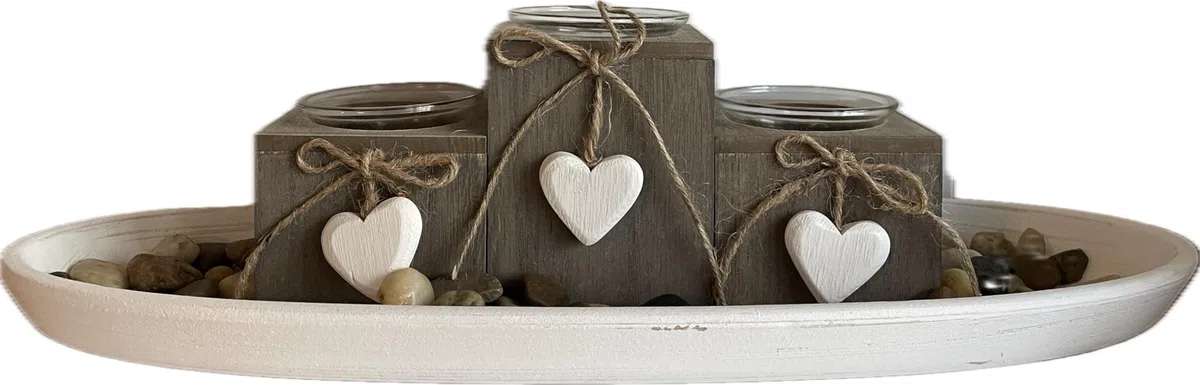 khevga Vassoio lanterna in legno grigio nero bianco con cuori (grigio)
