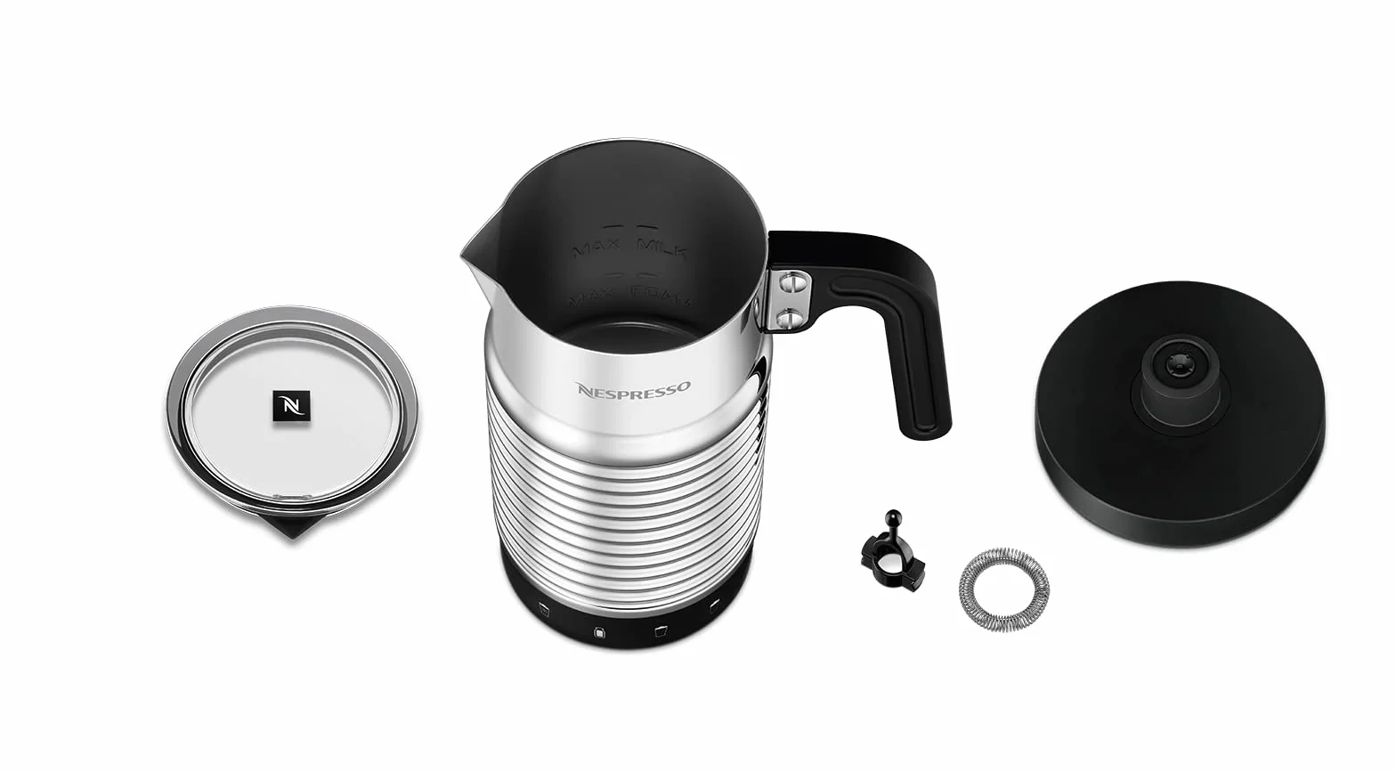 NESPRESSO Aeroccino 4, Montalatte elettrico per cappuccino, 4 funzioni: schiuma calda leggera o densa, schiuma fredda e latte caldo, colore Nero