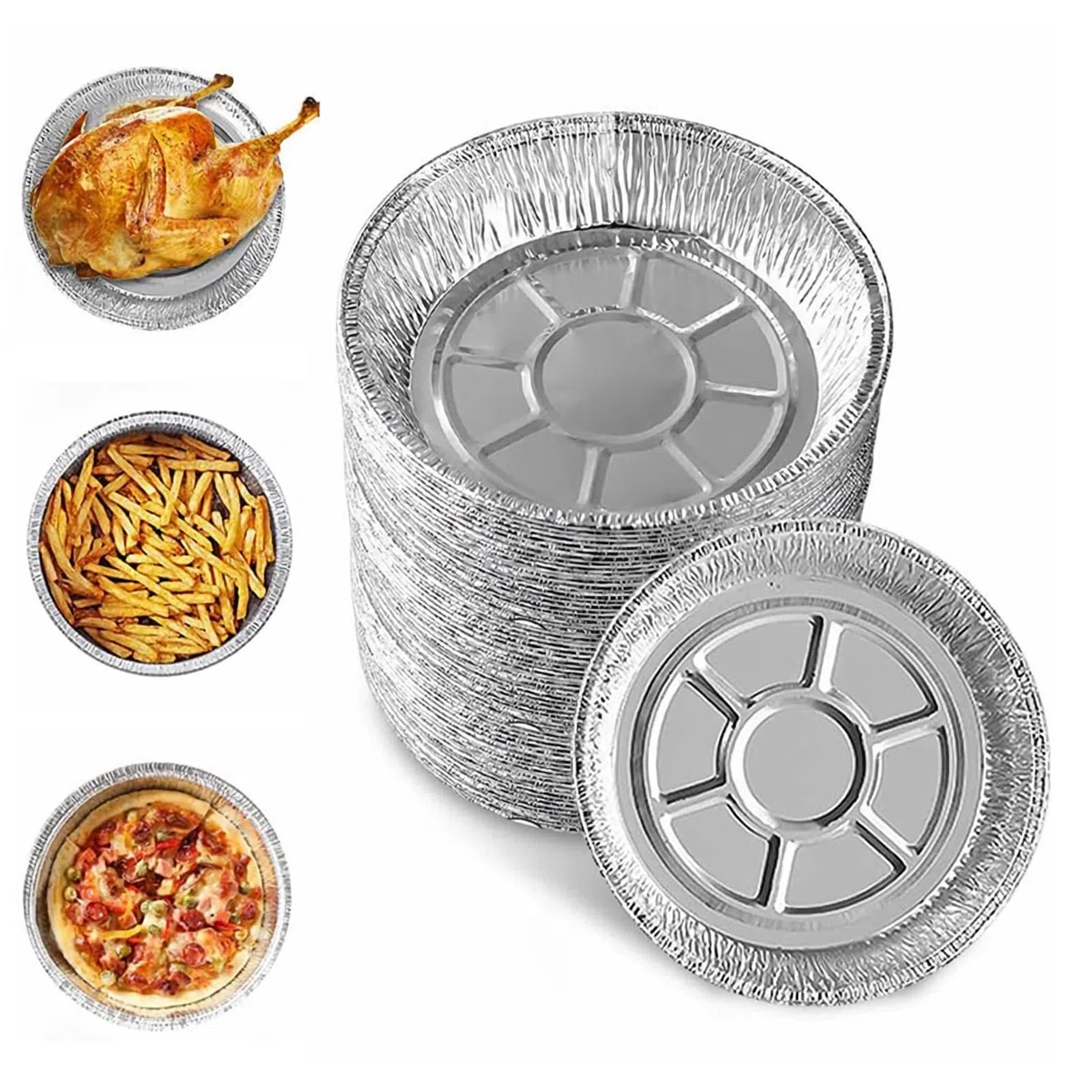 50 Pezzi Contenitori in Alluminio Monouso 8 Pollici, Alluminio Vaschette Rotonda, Teglie USA e Getta, Resistente All'Acqua e All'Olio per Cuocere, Cuocere a Vapore, Cucinare e Conservare