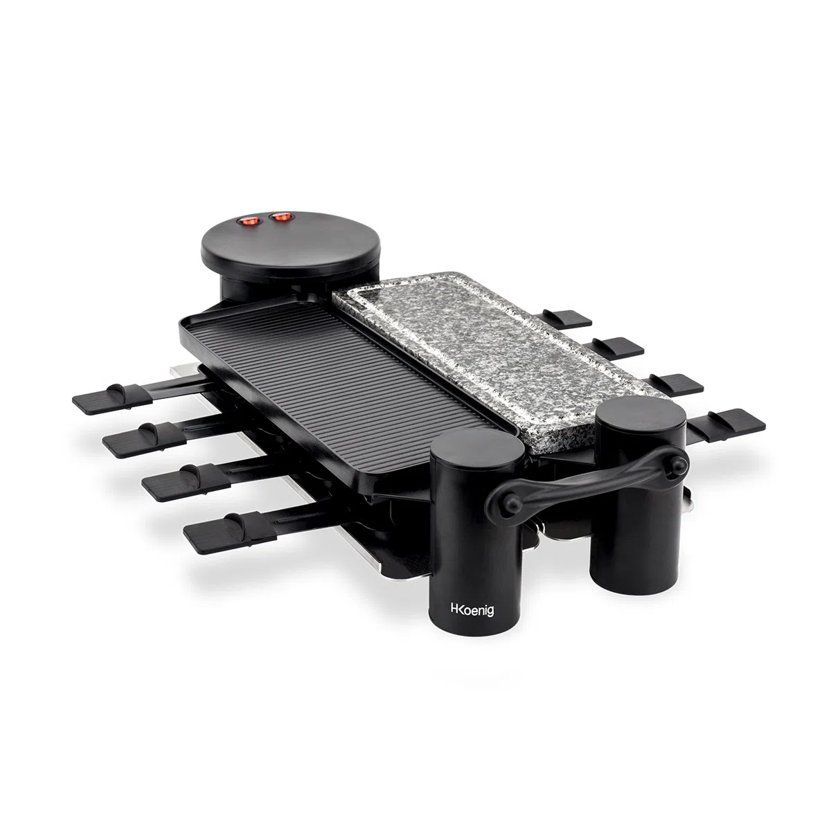 H.Koenig RP360 Raclette Multifunzione per 8 Pers., Base di rotazione 360°, Funzione Raclette/Piastra di cottura in granito/Grill, 1200W