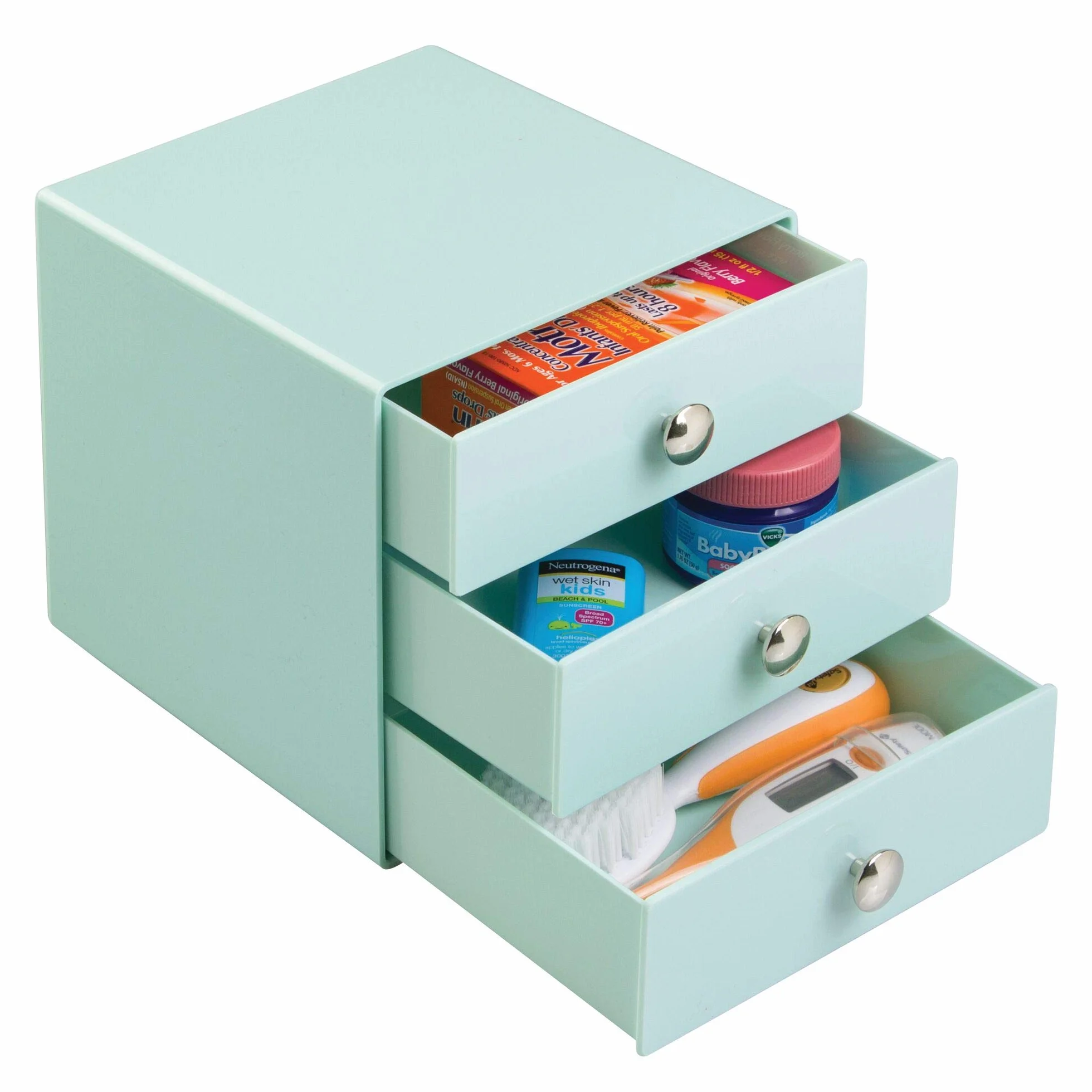 iDesign Drawers Cassetti Porta Trucchi, Mini Cassettiera Di Qualità Per Make Up, Bijoux Ecc., Cubi Porta Cosmetici Con 3 Cassetti, Plastica Verde Menta