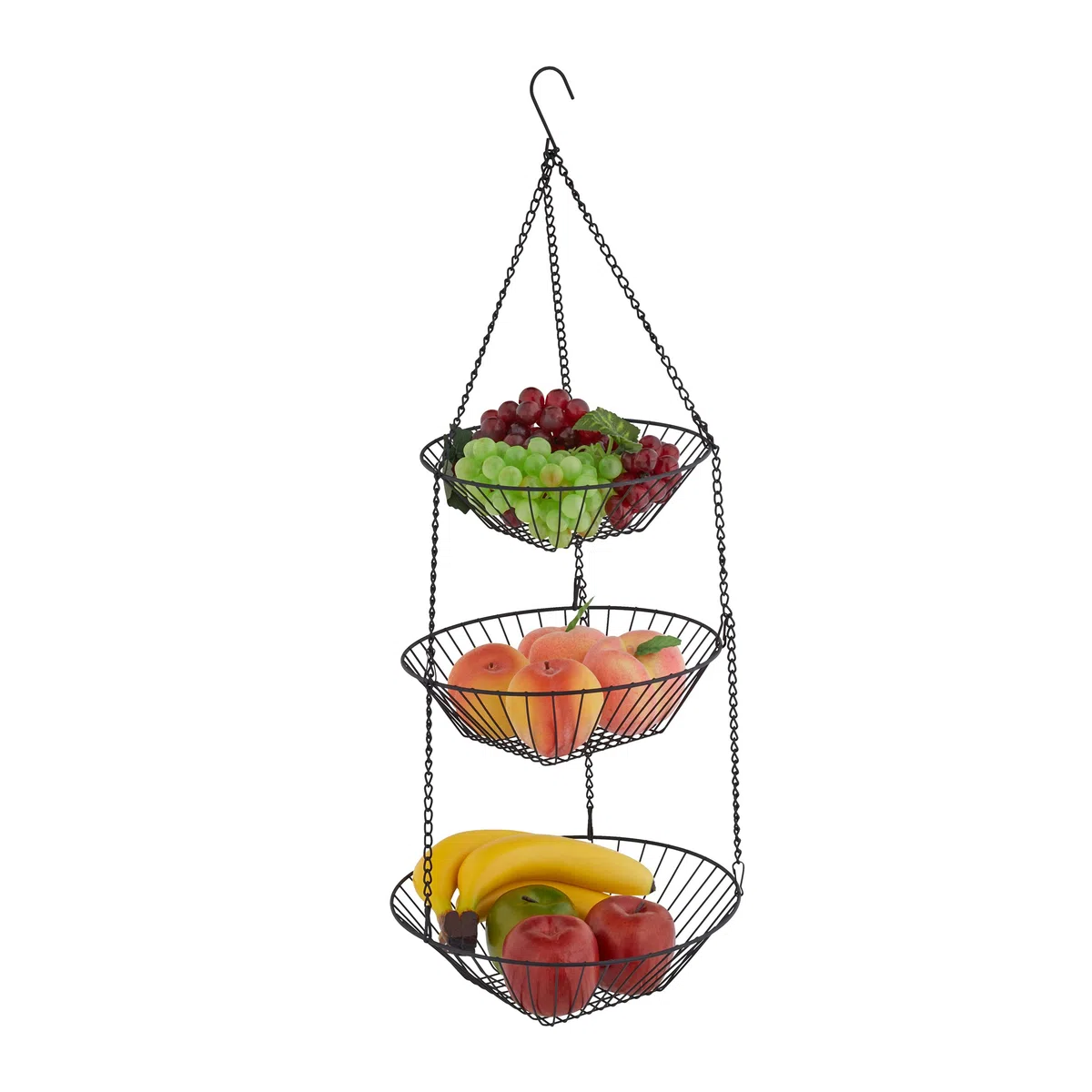 Relaxdays Portafrutta da Appendere, 3 Cesti per Frutta e Verdura, HxD: 73x28 cm, Cestini Design Aperto in Acciaio, Nero