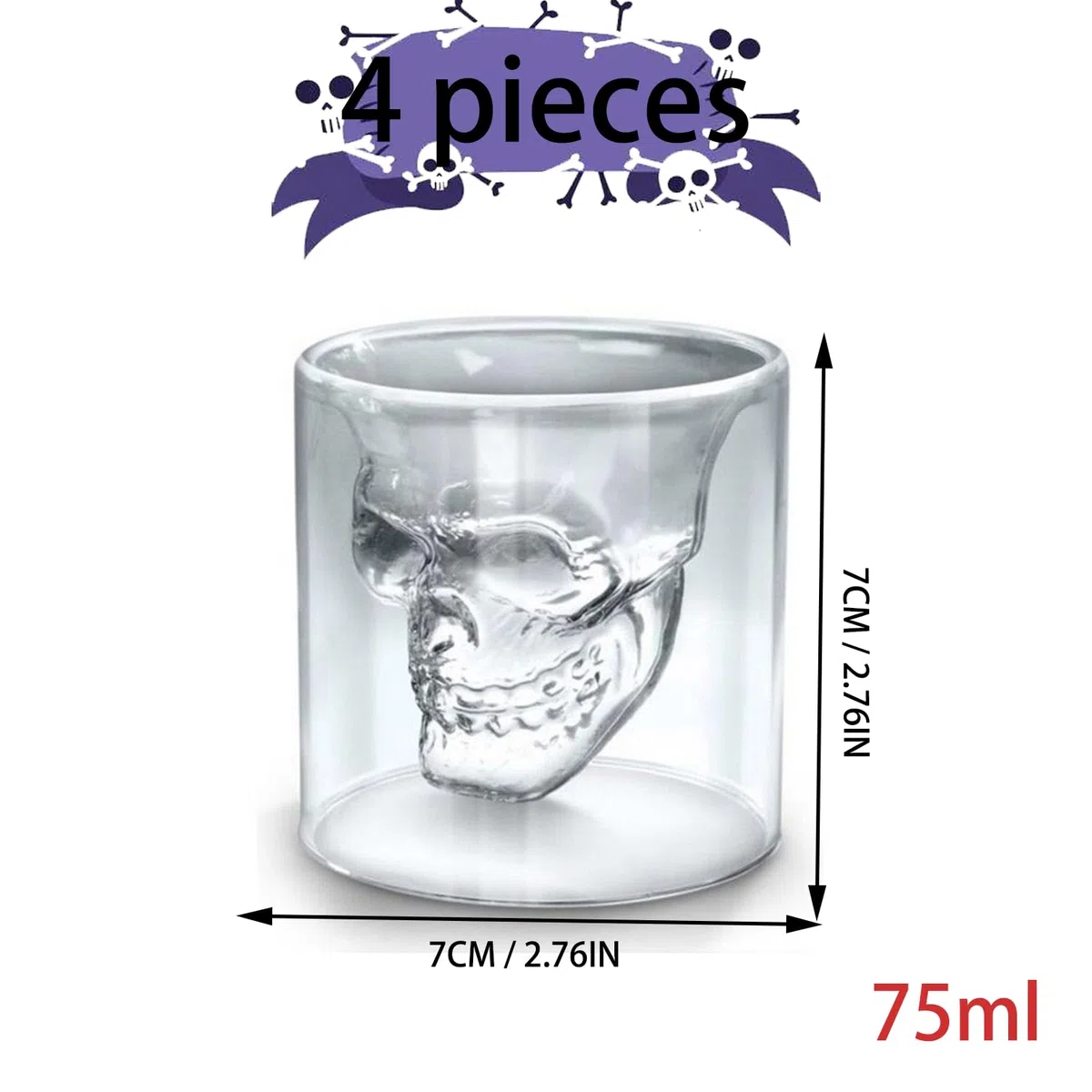 4 Pezzi 75 ml Bicchieri Da Liquore a Forma Di Teschio, Bicchieri Teschio, Tazze Da Caffè a Forma Di Cranio, Vetro Borosilicato Ad Alto Contenuto Di Boro, Trasparente, per Vino, Vodka, Feste, Domestico